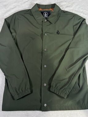 Volcom Coaches Jacket Men’s Small Olive Green Snap Front Windbreaker NWT